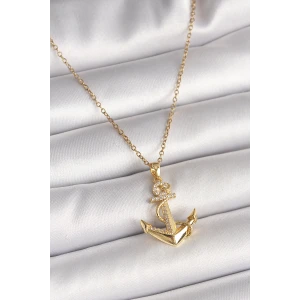 316L Çelik Gold Renk Zincir Zirkon Taş Detaylı Çapa Model Kadın Kolye