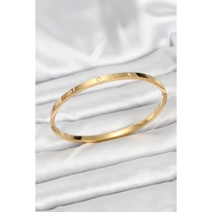 316L Çelik Gold Renk Zirkon Taşlı 65 mm İnce Kadın Kelepçe Bileklik