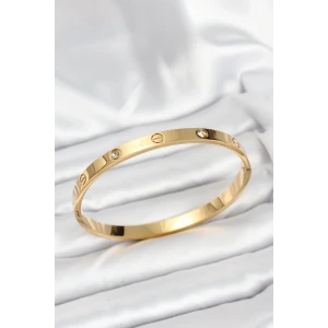 316L Çelik Gold Renk Zirkon Taşlı 65 mm Kadın Kelepçe Bileklik