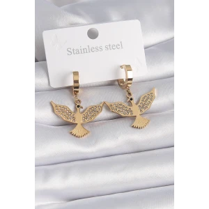 316L Çelik Gold Renk Zirkon Taşlı Anka Kuşu Model Kadın Küpe