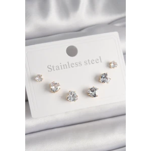 316L Çelik Gold Renk Zirkon Taşlı Kalp Model Kadın Küpe Seti