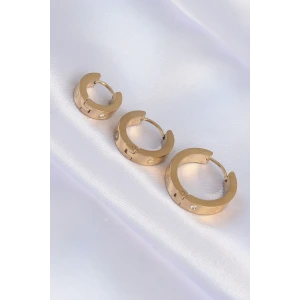 316L Çelik Gold Renk Zirkon Taşlı Model 3lü Halka Küpe