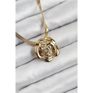 316L Çelik Gül Figürlü İtalyan Zincir Model Gold Renk Kadın Kolye