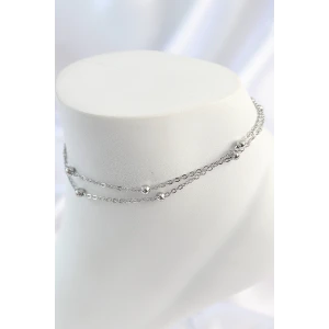 316L Çelik Gümüş Renk 2Li Topçuk Detay Zincir Model Kadın Halhal