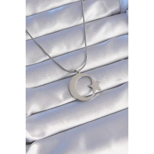 316L Çelik Gümüş Renk Ay Yıldız Model Unisex Kolye