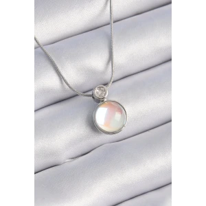 316L Çelik Gümüş Renk Beyaz Sedefli Vintage Model Kadın Kolye