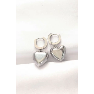 316L Çelik Gümüş Renk Bombeli Kalp Tasarımlı Küpe