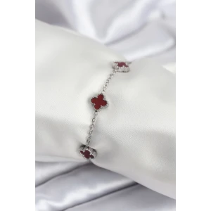316L Çelik Gümüş Renk Bordo Baby Boy Yonca Kadın Bileklik