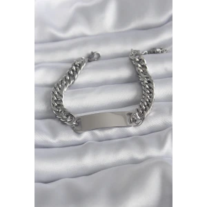 316L Çelik Gümüş Renk İsim Yazılabilir Plaka Model Kadın Bileklik