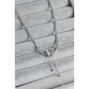 316L Çelik Gümüş Renk İtalyan Zincir Model Simli Kelebek Figür Kadın Kolye