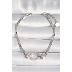 316L Çelik Gümüş Renk İtalyan Zincir Model Zirkon Taşlı Halka Figür Kadın Bileklik