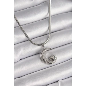 316L Çelik Gümüş Renk İtalyan Zincir Zirkon Taşlı Halil Figür Kalp Detay Kadın Kolye