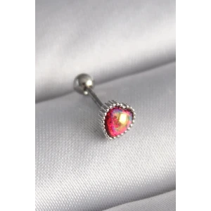 316L Çelik Gümüş Renk Kırmızı Mineli Kalp Tragus Piercing