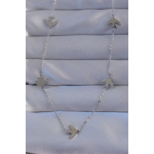 316L Çelik Gümüş Renk Kuş Model Kolye