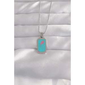 316L Çelik Gümüş Renk Mavi Mineli Tarot Kolye