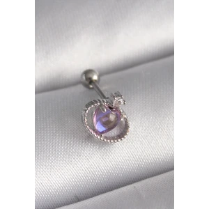 316L Çelik Gümüş Renk Mor Mineli Kalp Zirkon Taş Detay Tragus Piercing