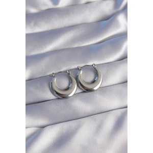 316L Çelik Gümüş Renk Oval Ayna Model Küpe