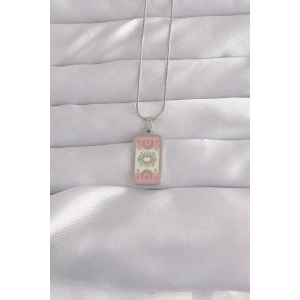 316L Çelik Gümüş Renk Pembe Mineli Ay Figür Tarot Kolye