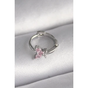 316L Çelik Gümüş Renk Pembe Zirkon Taşlı Kelebek Model Tragus Piercing