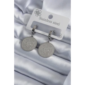 316L Çelik Gümüş Renk Pentagram Yıldızı İşleme Kadın Küpe