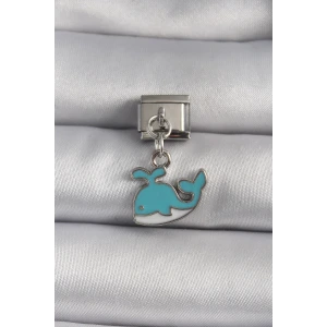 316L Çelik Gümüş Renk Sallantı Mavi Balina Model Nomination Charm