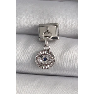 316L Çelik Gümüş Renk Sallantı Zirkon Taşlı Göz Model Nomination Charm