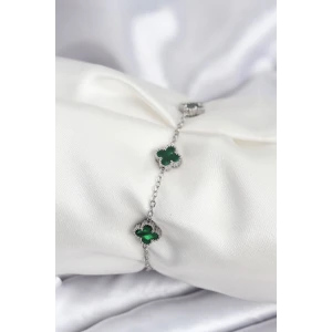 316L Çelik Gümüş Renk Yeşil Baby Boy Yonca Kadın Bileklik