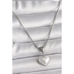316L Çelik Gümüş Renk Zincir 3D Kalp Model Kadın Kolye