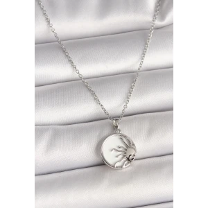 316L Çelik Gümüş Renk Zincir Beyaz Mineli Gün Batımı Model Kadın Kolye