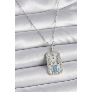 316L Çelik Gümüş Renk Zincir İkizler Burcu Zirkon Taşlı Kadın Kolye