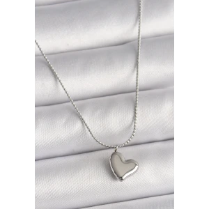 316L Çelik Gümüş Renk Zincir Kalp Figür Kadın Kolye