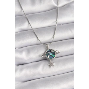 316L Çelik Gümüş Renk Zincir Zirkon Taşlı Gezegen Model Kadın Kolye