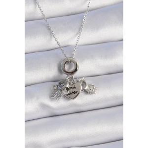 316L Çelik Gümüş Renk Zirkon Taş Detay Çocuk Figür Charm Model Kadın Kolye