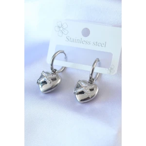 316L Çelik Gümüş Renk Zirkon Taş Detay Kalp Model Kadın Küpe