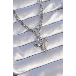 316L Çelik Gümüş Renk Zirkon Taşlı Anka Kuşu Model Kolye