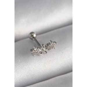 316L Çelik Gümüş Renk Zirkon Taşlı Çiçek Tragus Piercing