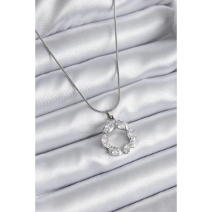 316L Çelik Gümüş Renk Zirkon Taşlı Kadın Kolye