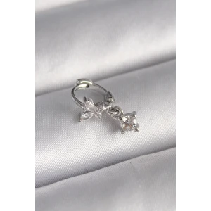 316L Çelik Gümüş Renk Zirkon Taşlı Kelebek Model Sallantı Detay Tragus Piercing