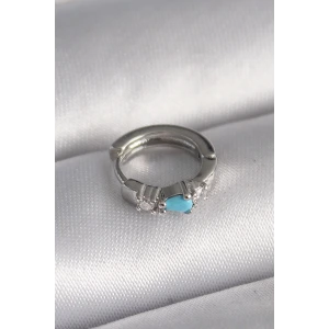 316L Çelik Gümüş Renk Zirkon Taşlı Mavi Boncuk Detay Tragus Piercing