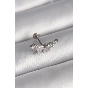 316L Çelik Gümüş Renk Zirkon Taşlı Tragus Piercing