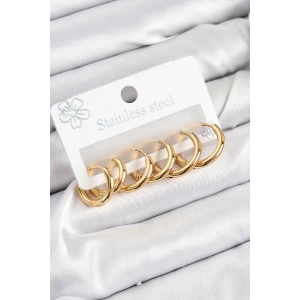 316L Çelik Halka Model Gold Renk 3lü Set Kadın Küpe