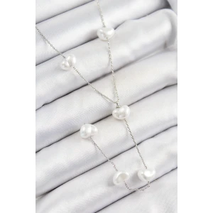 Pirinç İncili Kalp Figürlü Y Model Gümüş Renk Kadın Kolye