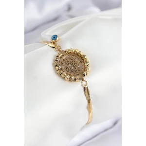 316L Çelik Nazar Boncuk Detaylı Hayat Ağacı Model İtalyan Zincir Gold Renk Kadın Bileklik