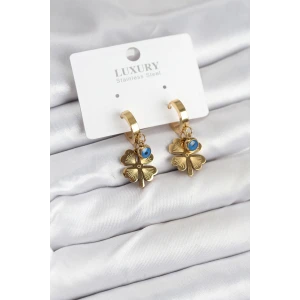 316L Çelik Nazarlı Yonca Model Kadın Küpe