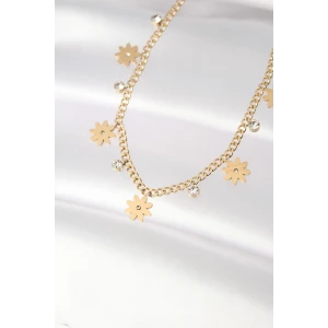 316L Çelik Taşlı Gold Renk Çoklu Çiçek Kolye