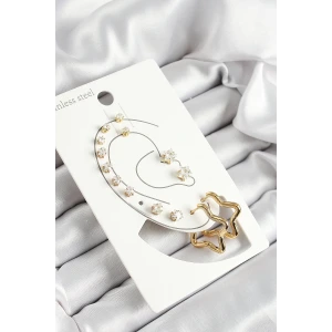 316L Çelik Yıldız Figürlü Ve Zirkon Taşlı Gold Renk 7li Çift Kadın Küpe Set