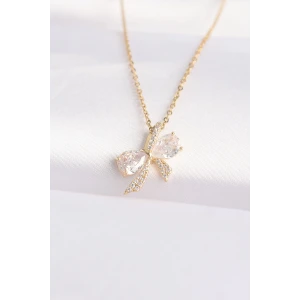 316L Çelik Zincir Altın Renk Zirkon Taşlı Fiyonk Kolye