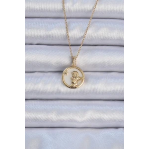 316L Çelik Zincir Altın Renk Zirkon Taşlı Mineli Melek Kolye