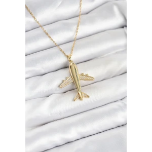 316L Çelik Zincir Gold Renk Uçak Model Kadın Kolye