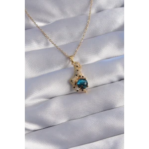 316L Çelik Zincir Gold Renk Zirkon Taşlı Panter Figürlü Gezegen Kolye